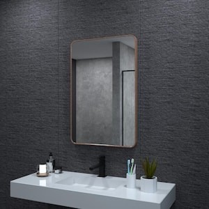 24 in. W x 36 in. H Rectangular Framed Wall Bathroom Vanity Mirror in Walnut