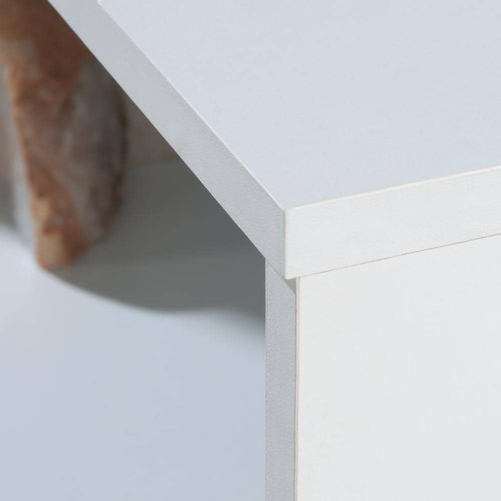 White Adjustable Wood Bookcase with Drawer and Shelves