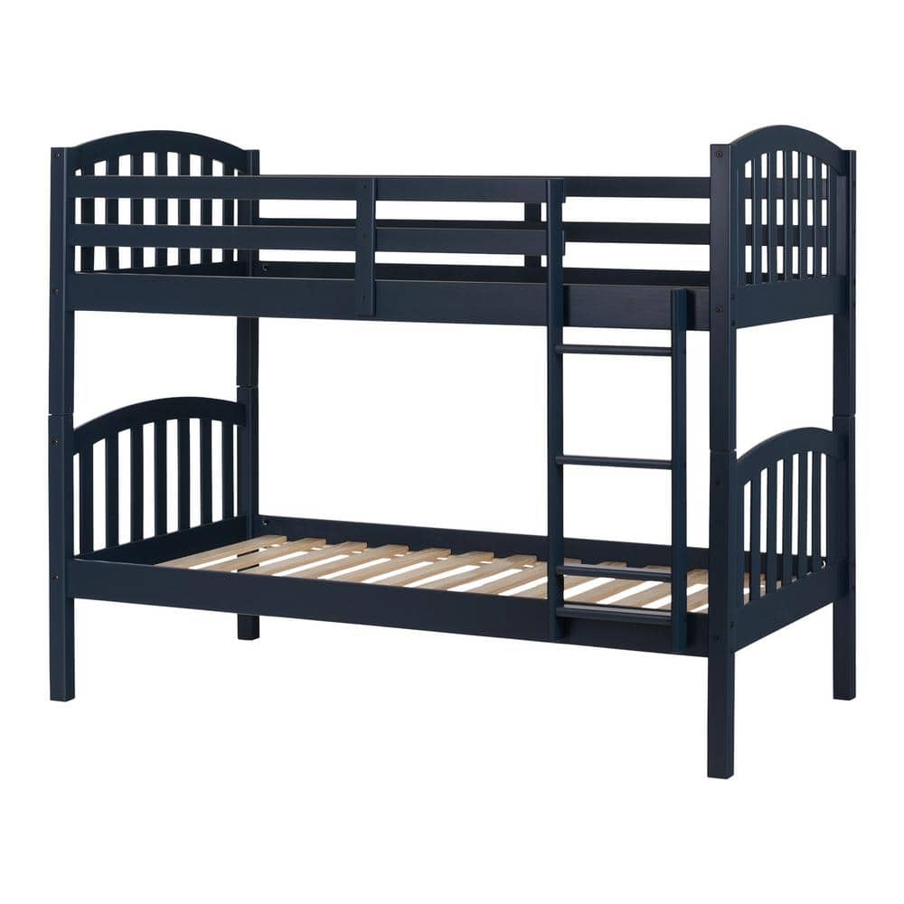 Navy Blue Twin Pine Wood Bunk Bed with Drawers