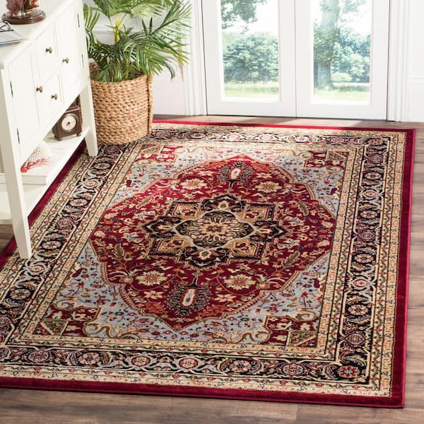 Lyndhurst Red/Black 4 ft. x 6 ft. Floral Border Medallion Area Rug