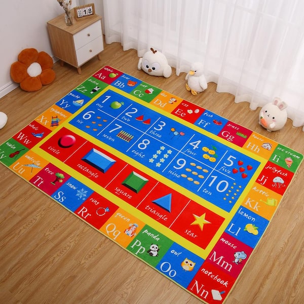 Multi-Colored 8 ft. x 10 ft. Kids Children Bedroom Playroom ABC Alphabet Numbers Shapes Educational Learning Area Rug