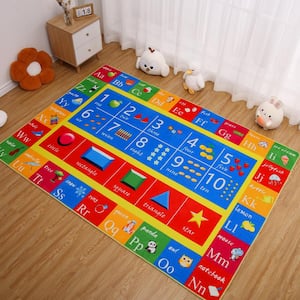 Multi-Colored 5 ft. x 7 ft. Kids Children Bedroom Playroom ABC Alphabet Numbers Shapes Educational Learning Area Rug