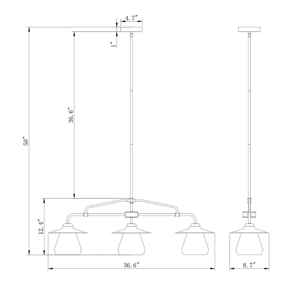 Temet 35.8" Matte Black Linear Chandelier with Edison Bulbs