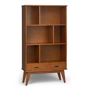 Draper Solid Hardwood 64 in. x 35 in. Mid-Century Modern Wide Bookcase and Storage Unit in Teak Brown