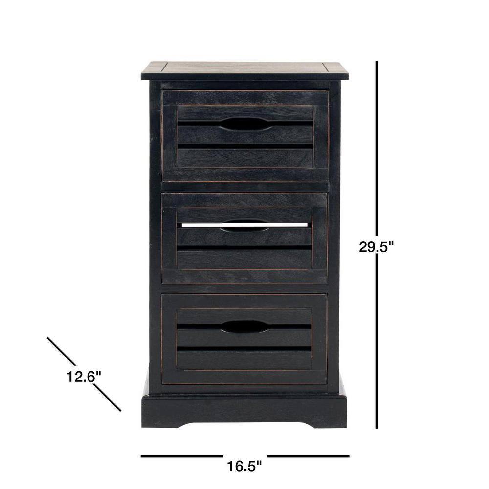 Transitional Samara 3-Drawer Distressed Black Pine Cabinet