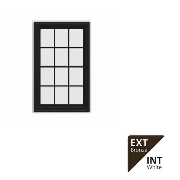 30 in. x 48 in. V-4500 Series Bronze FiniShield Vinyl Right-Handed Casement Window with Colonial Grids/Grilles