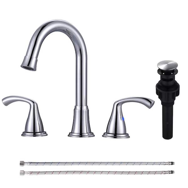 8 in. Widespread Double Handle Bathroom Faucet with Pop-Up Drain in Polished Chrome