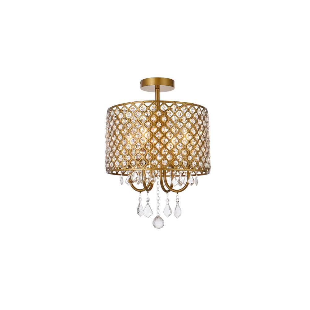 Timless Home 14 in. 4-Light Transitional Brass Flush Mount with No Bulbs In