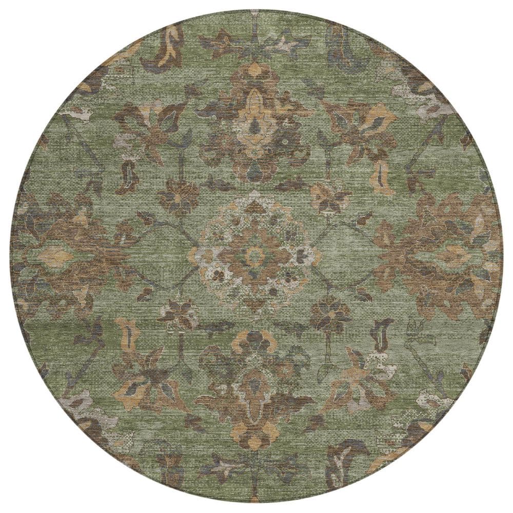 Chantille Machine Washable Indoor/Outdoor Abstract ACN2793 Olive 8 ft. x 8 ft. Round Rug price history on PriceWatchPro