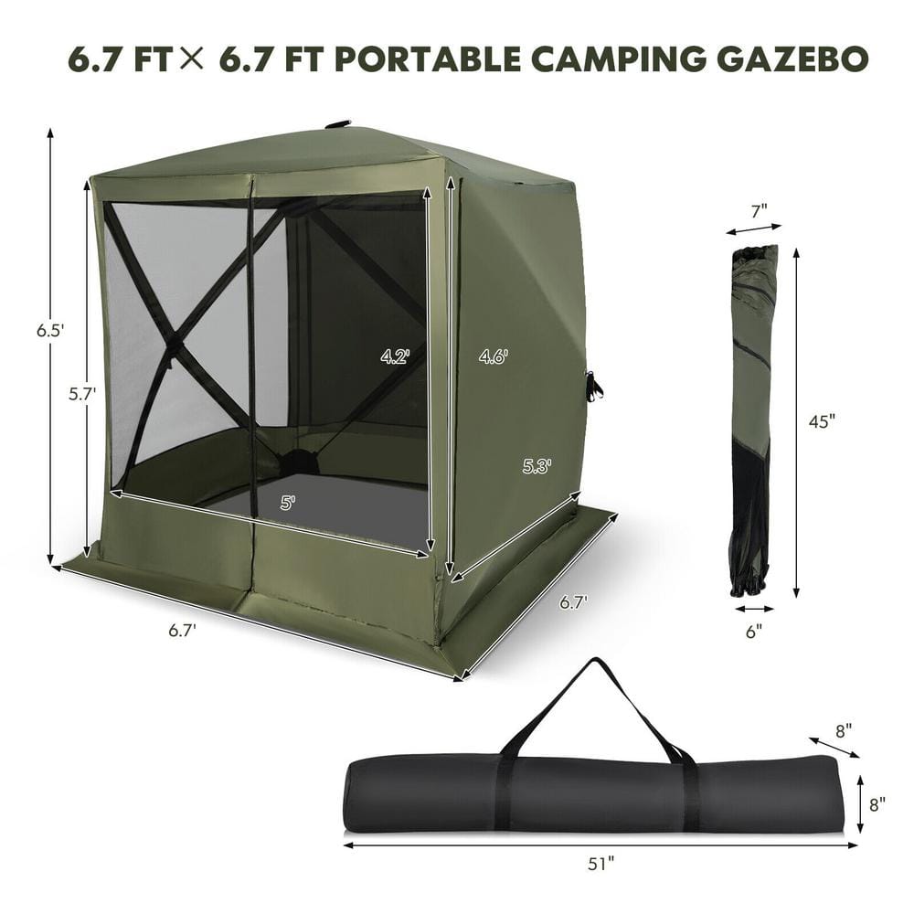 Green 6.7 ft x 6.7 ft Pop-Up Gazebo with Mesh Netting and Carry Bag