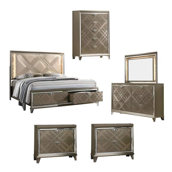 Best Quality Furniture New York 6-Piece Majestic Gold Queen Bedroom Set