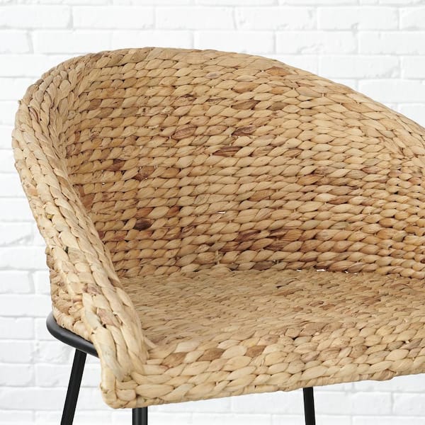 28 in. Natural Woven Hyacinth Bar Stool with Low Back