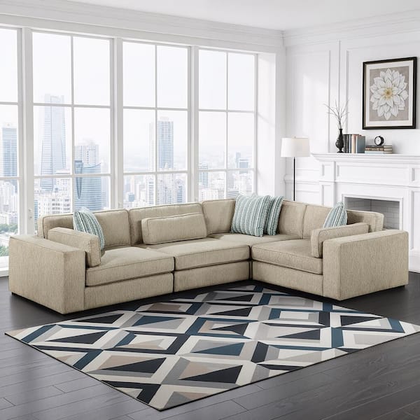 Crandall 136 in. Square Arm Chenille 4-Piece Sectional Sofa in Pewter