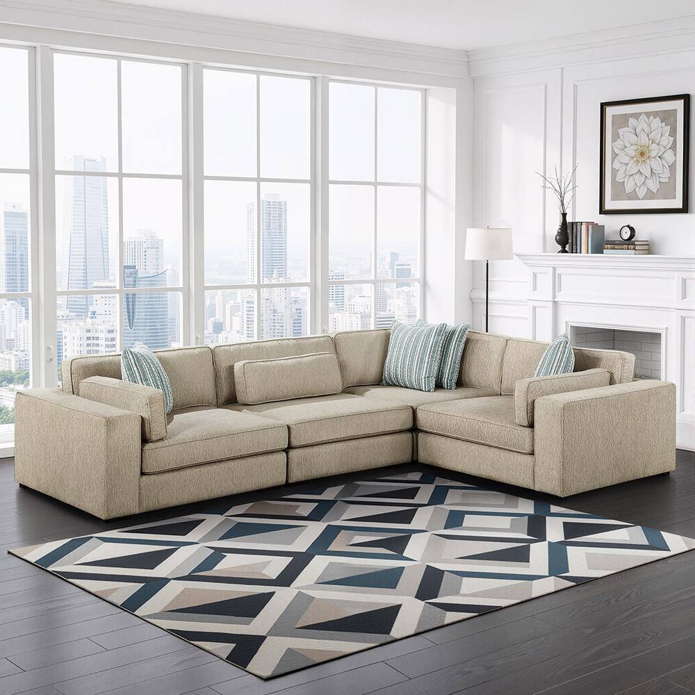 Lazzara Crandall 136 in. Square Arm Chenille 4-Piece Sectional