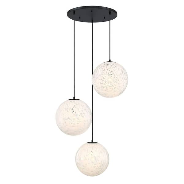 Circo 3-Light Matte Black Modern Globe Chandelier for Entryways with 14 in. White Art Glass Shades