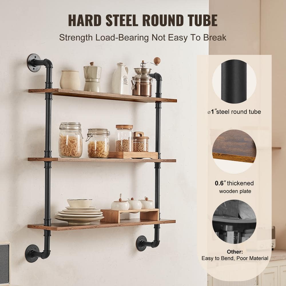 Industrial Black and Brown Wood Floating Accent Shelf