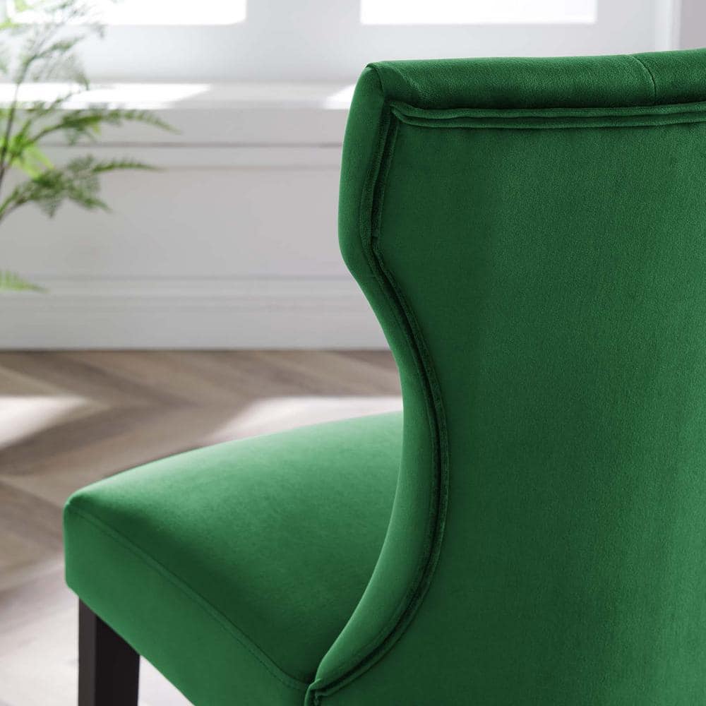 Elegant Emerald Velvet Upholstered Dining Chair with Hardwood Legs