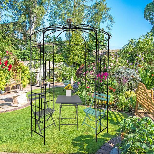 Unbranded - 81.3 x 114.2 in. Garden Trellis, Birdcage Shape Pergola Pavilion, Metal Garden Arch Iron Garden Arbors Gazebo, Black