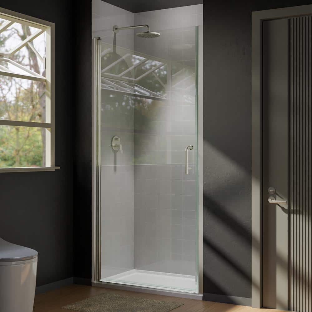 36 in. W x 72 in. H Pivot Semi-Frameless Shower Door in Brushed Nickel With