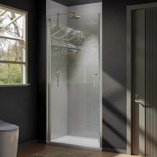 Unbranded 36 in. W x 72 in. H Pivot Semi-Frameless Shower Door in Brushed Nickel With Clear Glass