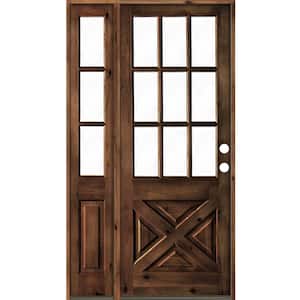 46 in. x 96 in. Alder 2-Panel Left-Hand/Inswing Clear Glass Red Mahogany Stain Wood Prehung Front Door w/Left Sidelite