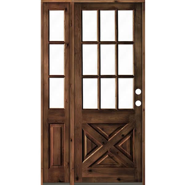 Krosswood Doors 56 in. x 96 in. Alder 2-Panel Left-Hand/Inswing Clear Glass Red Mahogany Stain Wood Prehung Front Door w/Left Sidelite