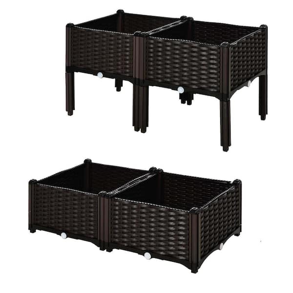 Siavonce 2-Piece PET Raised Garden Bed with Legs, Self-Watering Planter Box Raised Bed to Grow Flowers, Vegetables, Gray