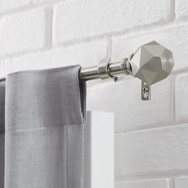 66 in. - 120 in. Telescoping 3/4 in. Single Curtain Rod Kit in Brushed Nickel with Geometric Finials