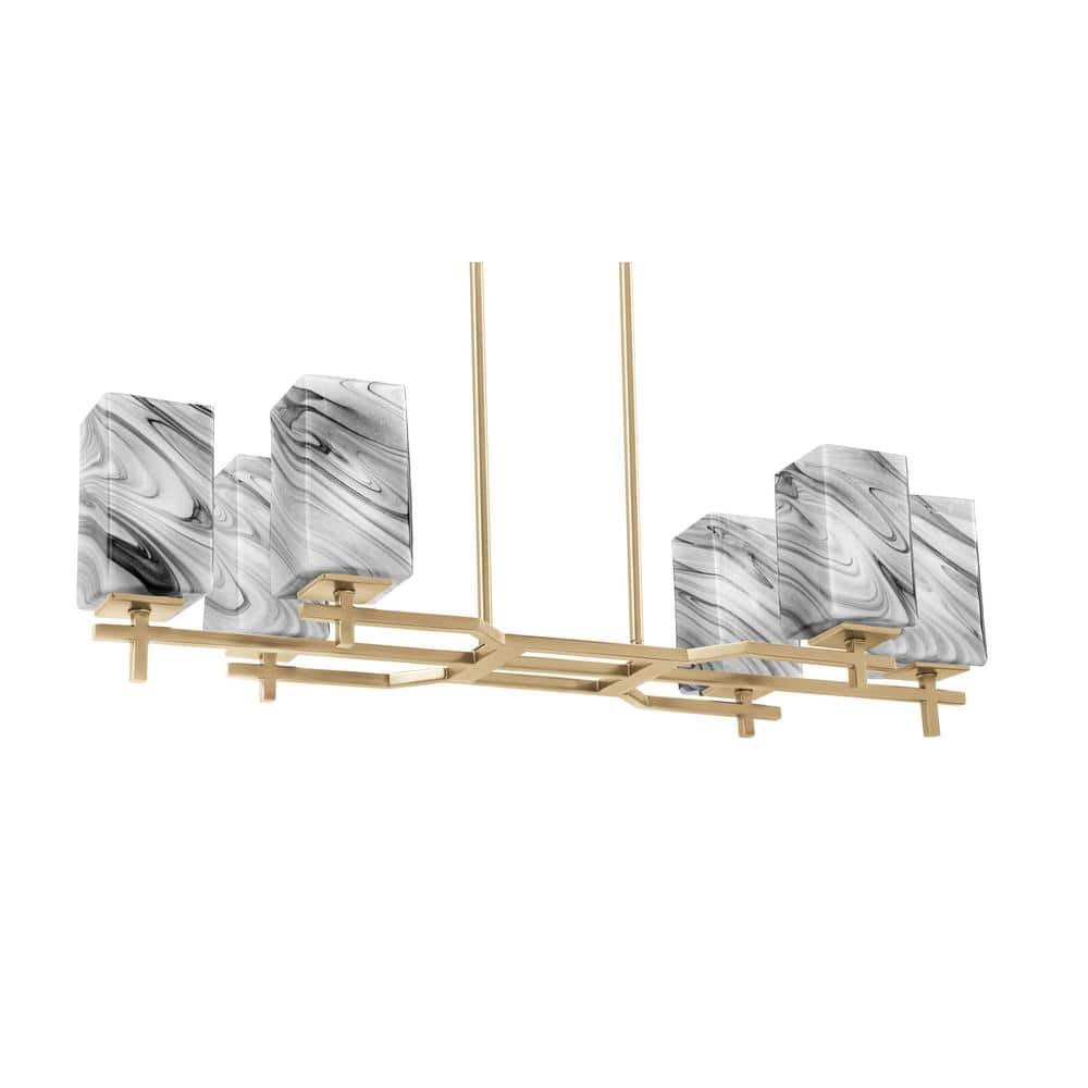 Bridgewater 6-Light New Age Brass Linear Chandelier, Any Room with 3.5 in. 