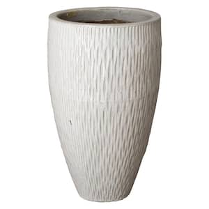 21 in. Dia Tall Distressed White Round Textured Ceramic Planter