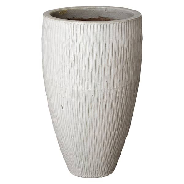 Emissary 21 in. Dia Tall Distressed White Round Textured Ceramic Planter