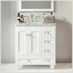 Acclaim 28 in. W X 22 in. D X 34 in. H Bathroom Vanity in White with White Carrara Marble Top with White Sink