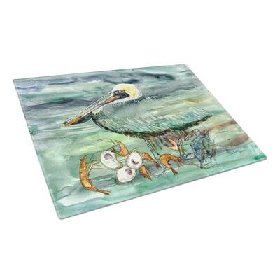 Watery Pelican, Shrimp, Crab and Oysters Tempered Glass Large Heat Resistant Cutting Board