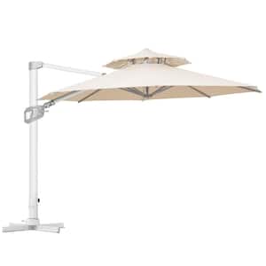 11 ft. 2 Tiers Aluminum Patio Umbrella Offset Cantilever Umbrella with Unlimited Tilting System in Beige