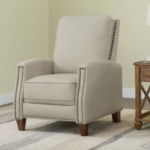 Balthazar Beige Lether Manual Push Back Recliner with Nailhead Trim and Solid Wood Legs