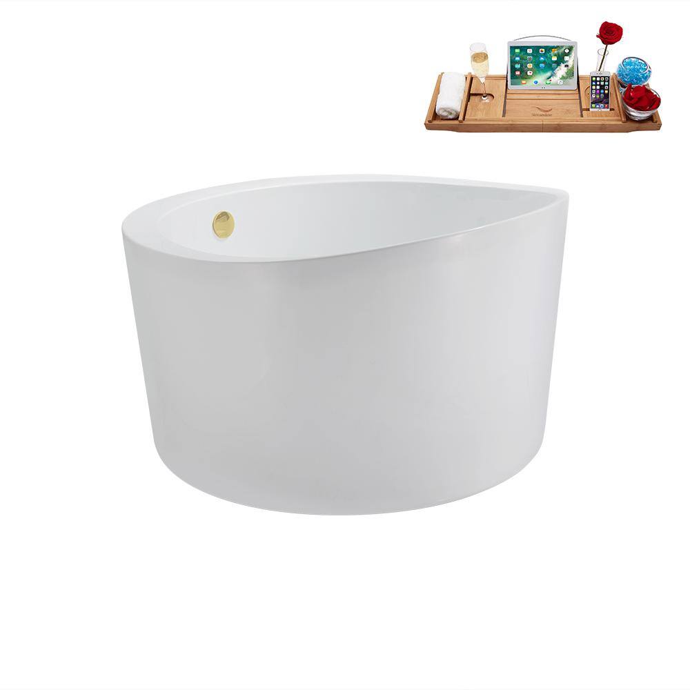 43.3'' Round Glossy White Acrylic Freestanding Soaking Bathtub