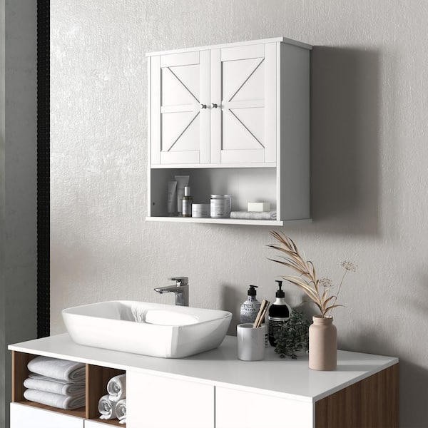 22.75 in. W x 24.25 in. H Rectangular White MDF Surface Mount Medicine Cabinet without Mirror with Open Shelf