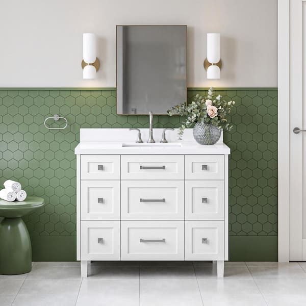 Monroe 42 in. Single Sink Freestanding Bathroom Vanity in White with Pure White Quartz Top