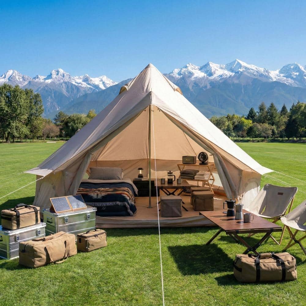 4-Person 4 Season Waterproof Oxford Fabric Camping Bell Tent with PVC Knife-coated Bottom Fabric - Beige price history on PriceWatchPro