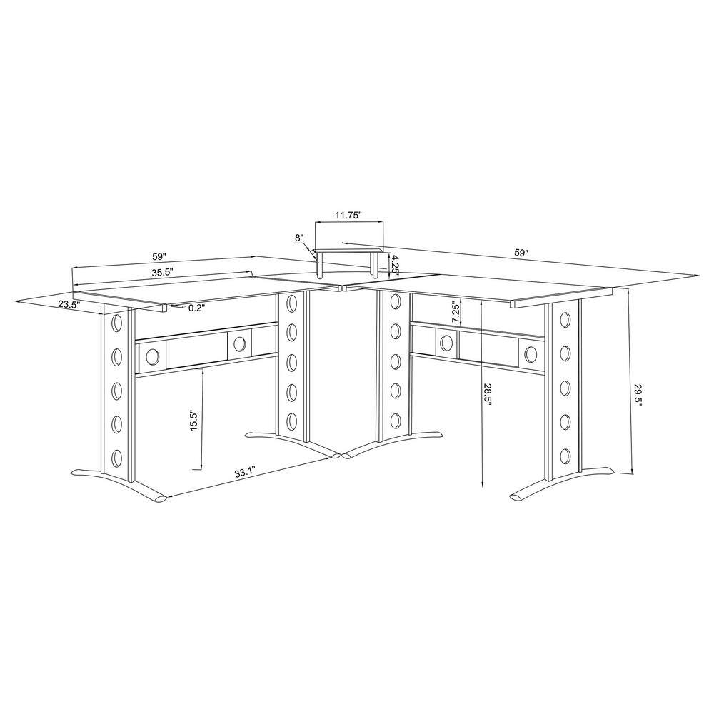 Contemporary Black Glass L-Shape Corner Desk with Silver Accents