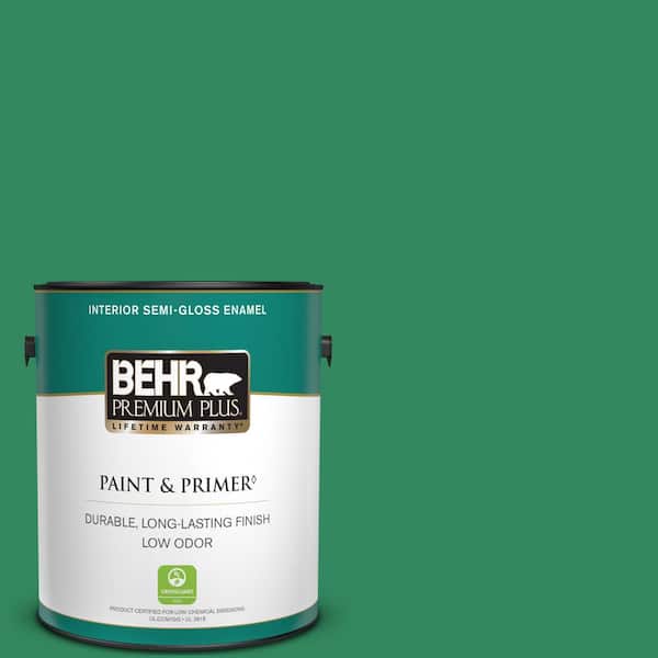 BEHR PREMIUM PLUS 1 gal. #P420-6 Exquisite Emerald Semi-Gloss Enamel Low Odor Interior Paint & Primer
