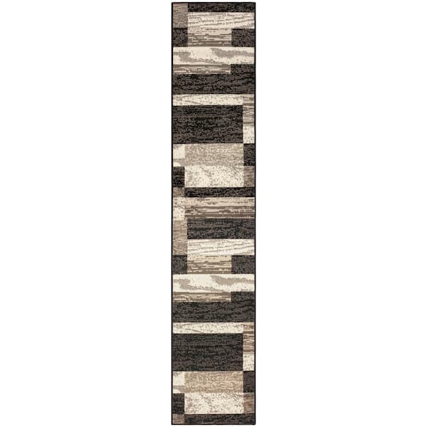 SUPERIOR Rockwood Chocolate 2 ft. x 11 ft. Geometric Patchwork Polypropylene Area Rug