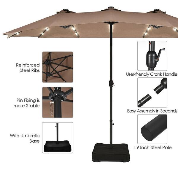15 Ft Patio Double-Sided Solar LED Market Umbrella Crank 36 Light Without Base 
