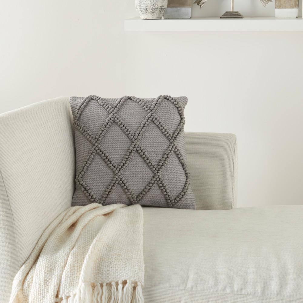 18" Light Gray Cotton Blend Diamond Lattice Square Throw Pillow