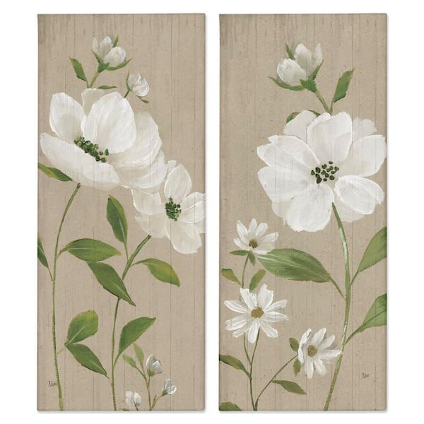 Cottage Blossoms on Beige by Nan 2-Pieces Unframed Nature Graphic Art Print 30 in. x 13 in.