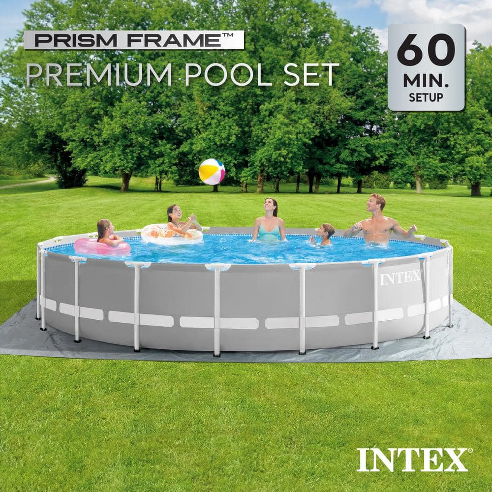 18ft x 48in Gray PVC Round Above Ground Pool Set with Filter Pump