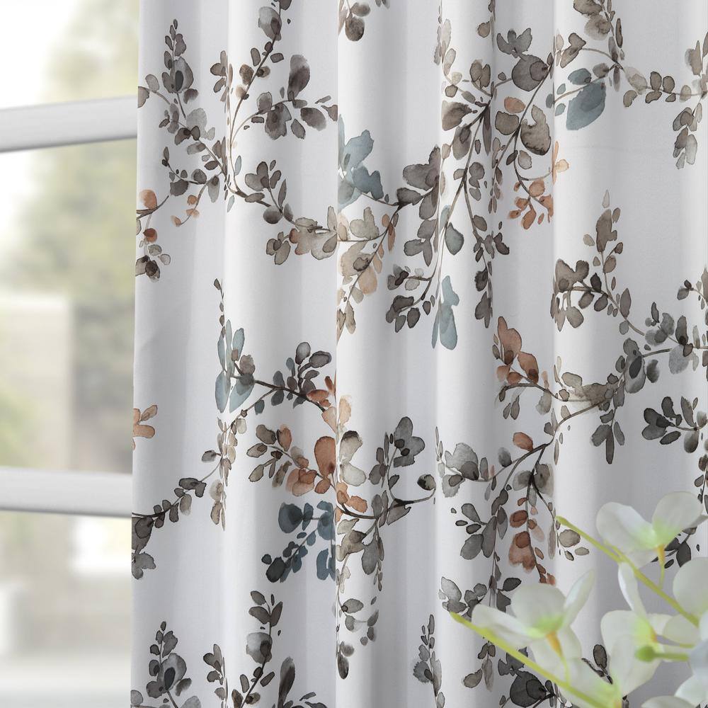 Antique Elm Floral Blackout Polyester Curtain Panel 50x96