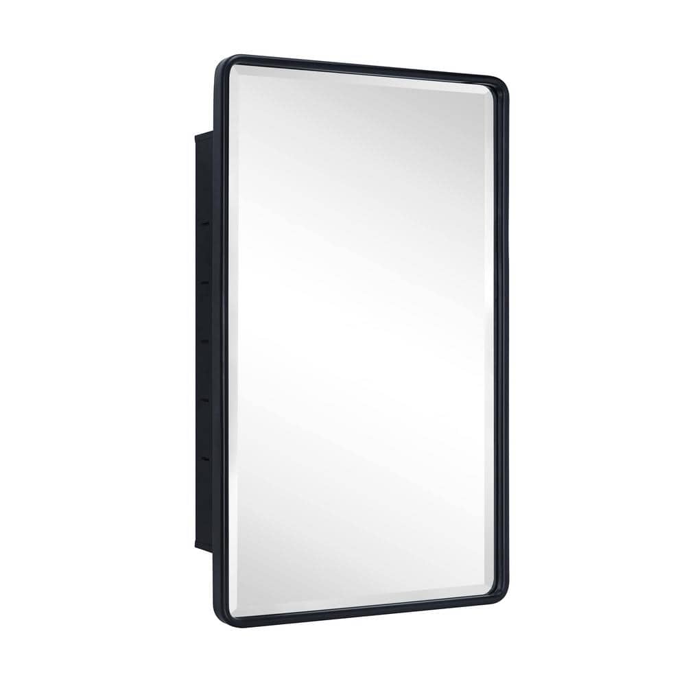 Black Metal Framed Recessed Medicine Cabinet with Beveled Mirror