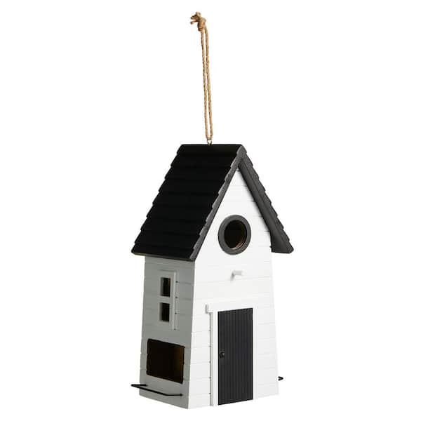Glitzhome 14.25 in. H Modern Functional and Decorative Solid Wood White Outdoor Garden Birdhouse