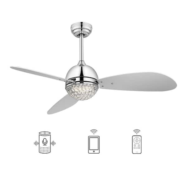 CARRO Corvin 48 in. Dimmable LED Indoor Chrome Smart Ceiling Fan with Crystal Light and Remote, Works with Alexa/Google Home